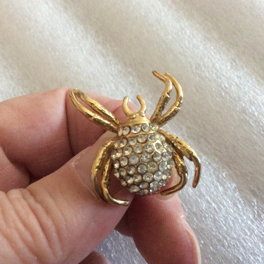 Vintage Signed Rhinestone Spider Pin - Picture 2 of 6